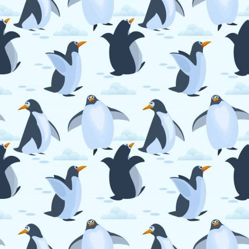 在冰无缝的样式背景的逗人喜爱的企鹅。