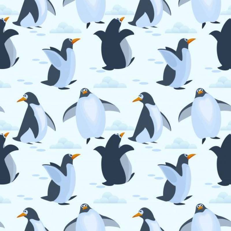 在冰无缝的样式背景的逗人喜爱的企鹅。