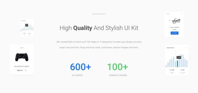 1200+用户界面卡和超过7个类别的超过200页。Quantum UI Kit 2.0