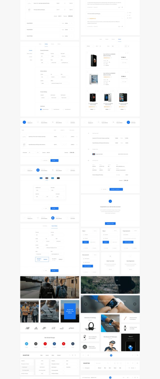 1200+用户界面卡和超过7个类别的超过200页。Quantum UI Kit 2.0