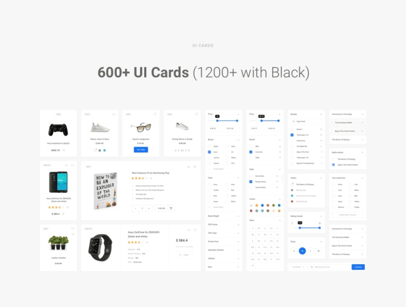 1200+用户界面卡和超过7个类别的超过200页。Quantum UI Kit 2.0
