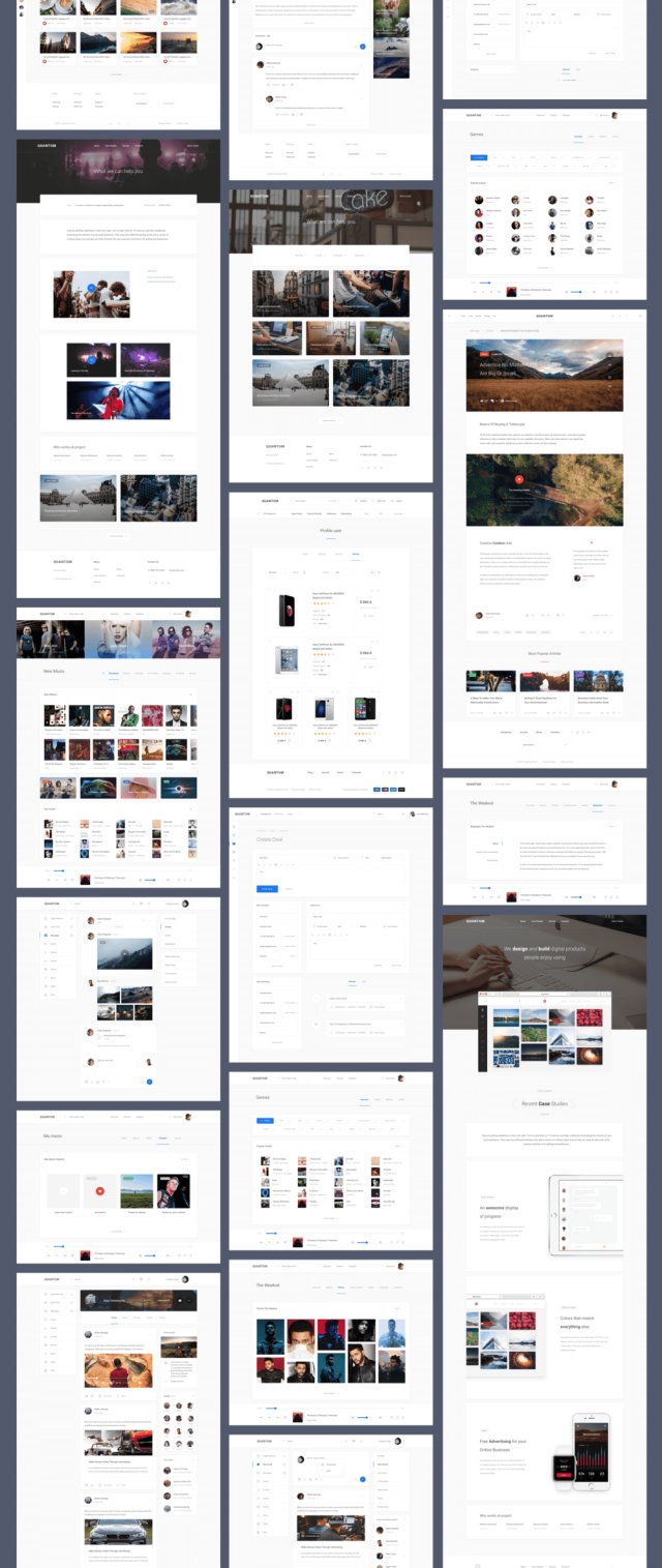 1200+用户界面卡和超过7个类别的超过200页。Quantum UI Kit 2.0
