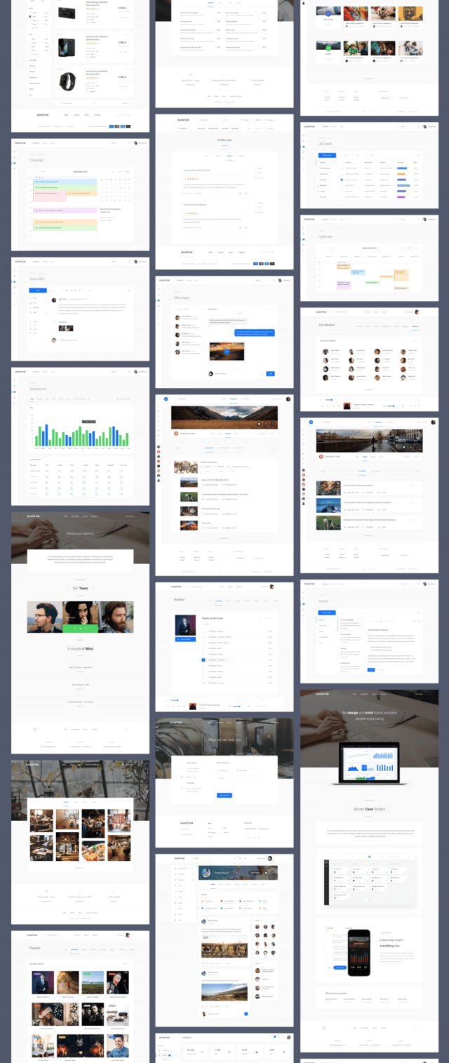 1200+用户界面卡和超过7个类别的超过200页。Quantum UI Kit 2.0