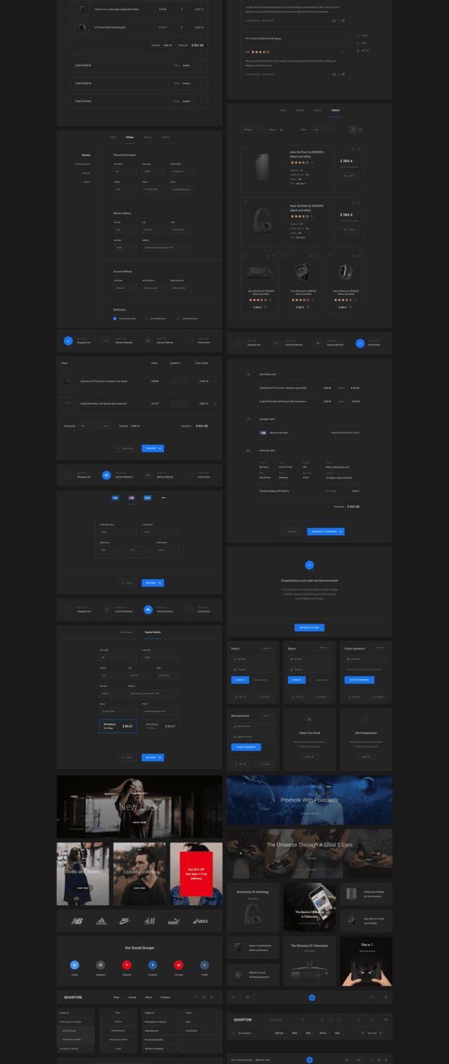 1200+用户界面卡和超过7个类别的超过200页。Quantum UI Kit 2.0