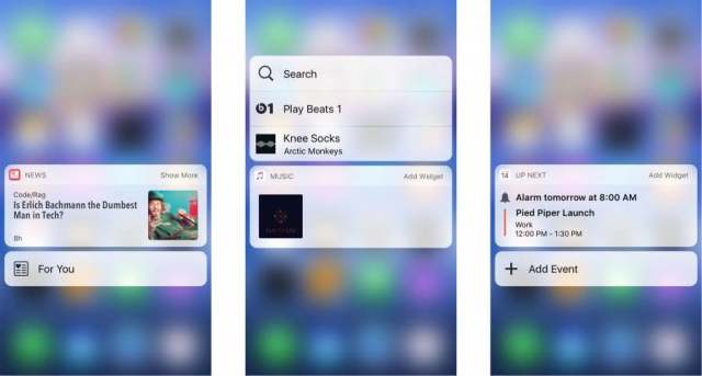 iOS 10 3D Touch 界面 iOS 10 3D Touch 界面