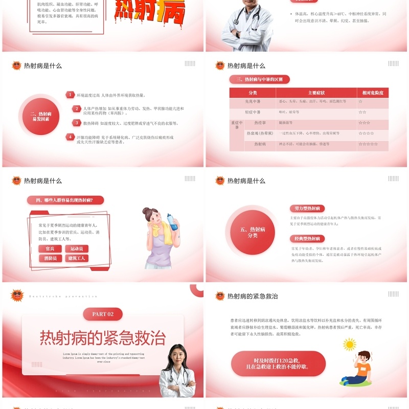 红色简约风高温天警惕致命热射病PPT模板