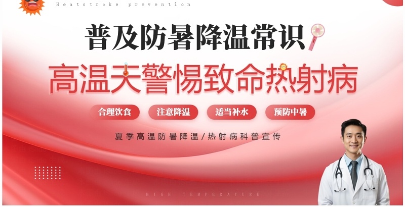 红色简约风高温天警惕致命热射病PPT模板