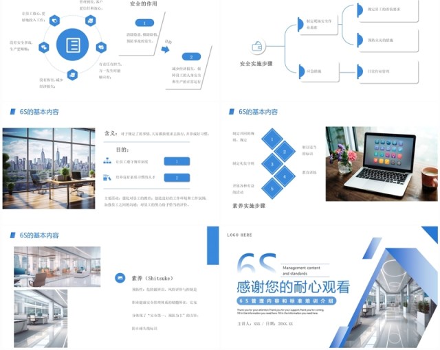 蓝色简约风6S管理内容和标准课件PPT模板