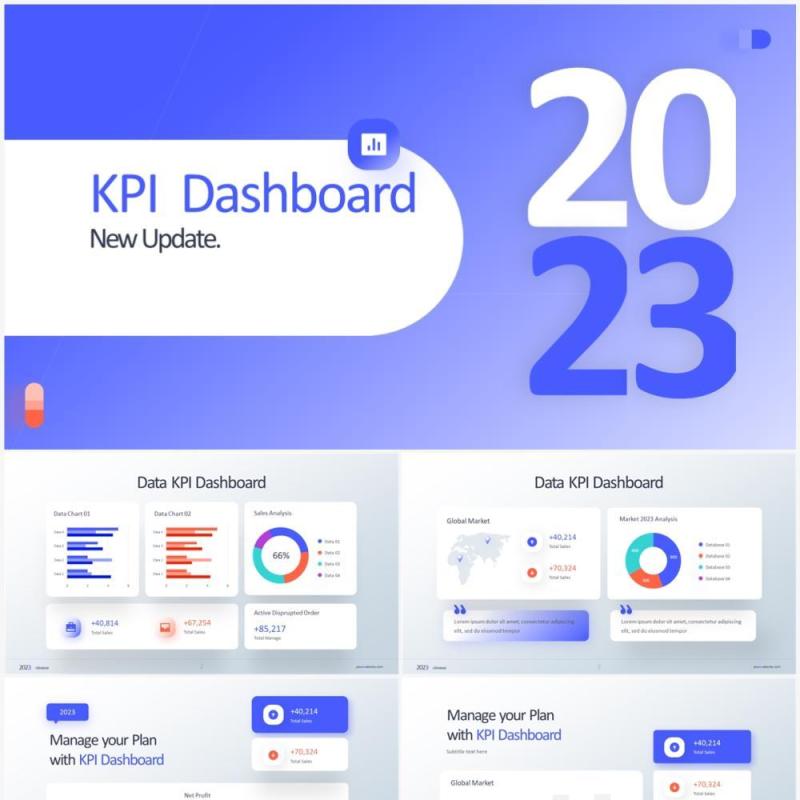 浅色系企业经营分析KPI数据图表PPT素材 KPI Dashboard