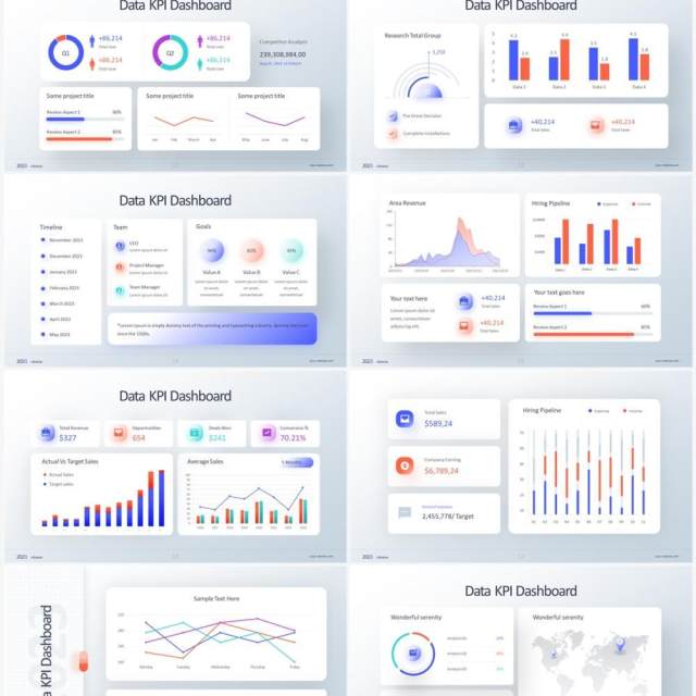 浅色系企业经营分析KPI数据图表PPT素材 KPI Dashboard