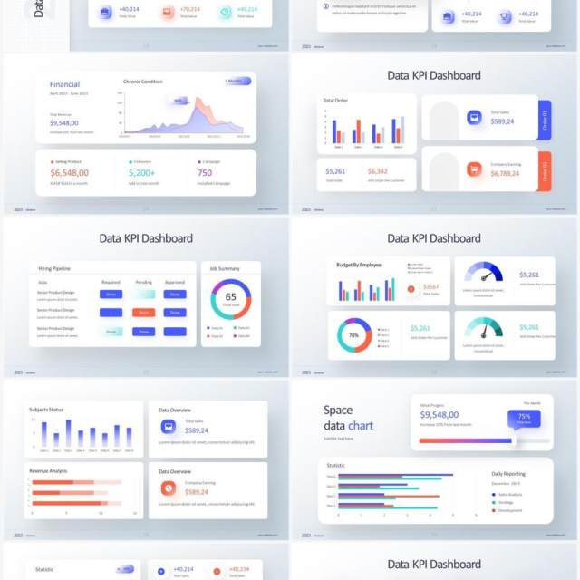 浅色系企业经营分析KPI数据图表PPT素材 KPI Dashboard