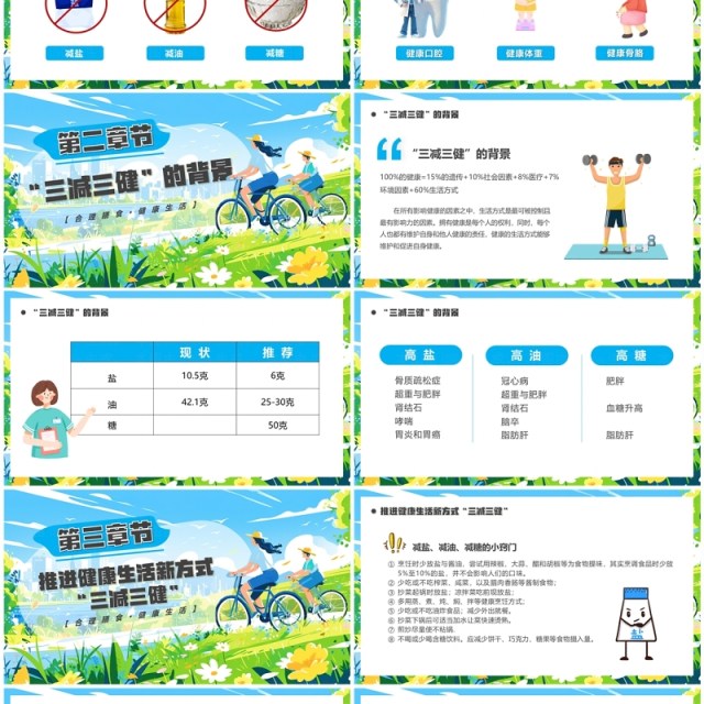 蓝色卡通风健康生活三减三健PPT模板 蓝色卡通风健康生活三减三健PPT模板