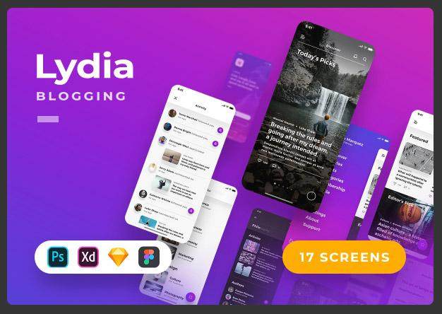 博客iOS应用程序用户界面工具包Lydia - Blogging iOS App UI Kit 博客iOS应用程序用户界面工具包Lydia - Blogging iOS App UI Kit