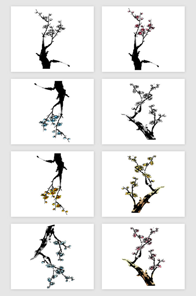 黑色手绘梅花花朵矢量素材 黑色手绘梅花花朵矢量素材
