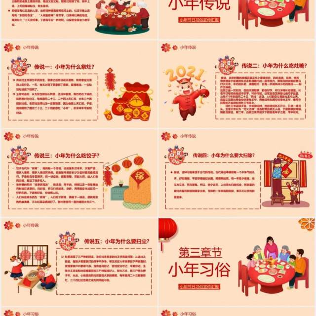 卡通风欢欢喜喜过小年节日介绍PPT模板 卡通风欢欢喜喜过小年节日介绍PPT模板