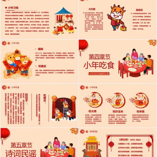 卡通风欢欢喜喜过小年节日介绍PPT模板 卡通风欢欢喜喜过小年节日介绍PPT模板