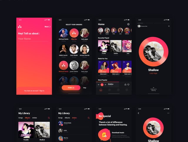 +30屏幕和着陆页，Music House Mobile UI Kit