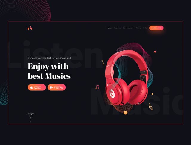 +30屏幕和着陆页，Music House Mobile UI Kit