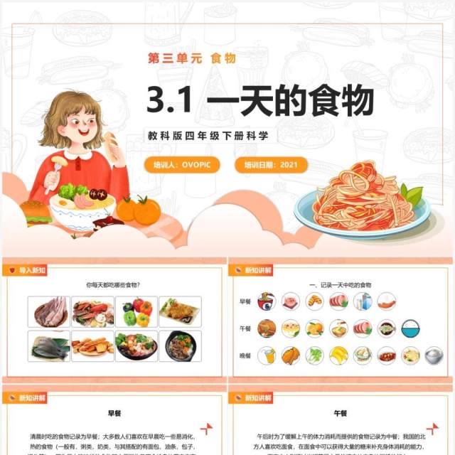 教科版四年级下册一天的食物课件PPT模板 教科版四年级下册一天的食物课件PPT模板