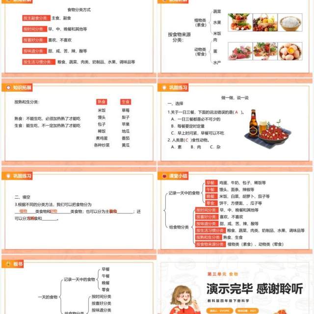 教科版四年级下册一天的食物课件PPT模板