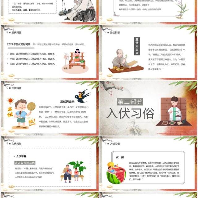 棕色中国风冬病夏治三伏天科普PPT模板 棕色中国风冬病夏治三伏天科普PPT模板