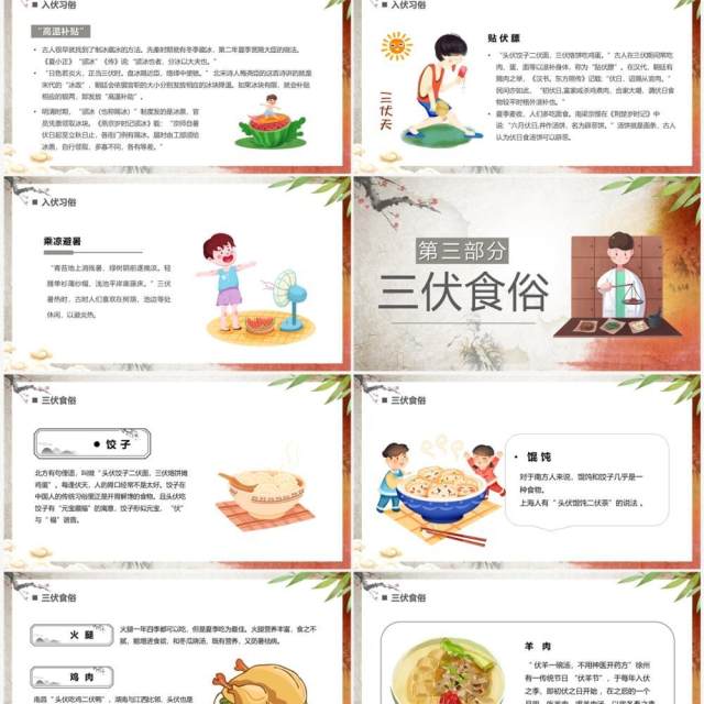 棕色中国风冬病夏治三伏天科普PPT模板 棕色中国风冬病夏治三伏天科普PPT模板