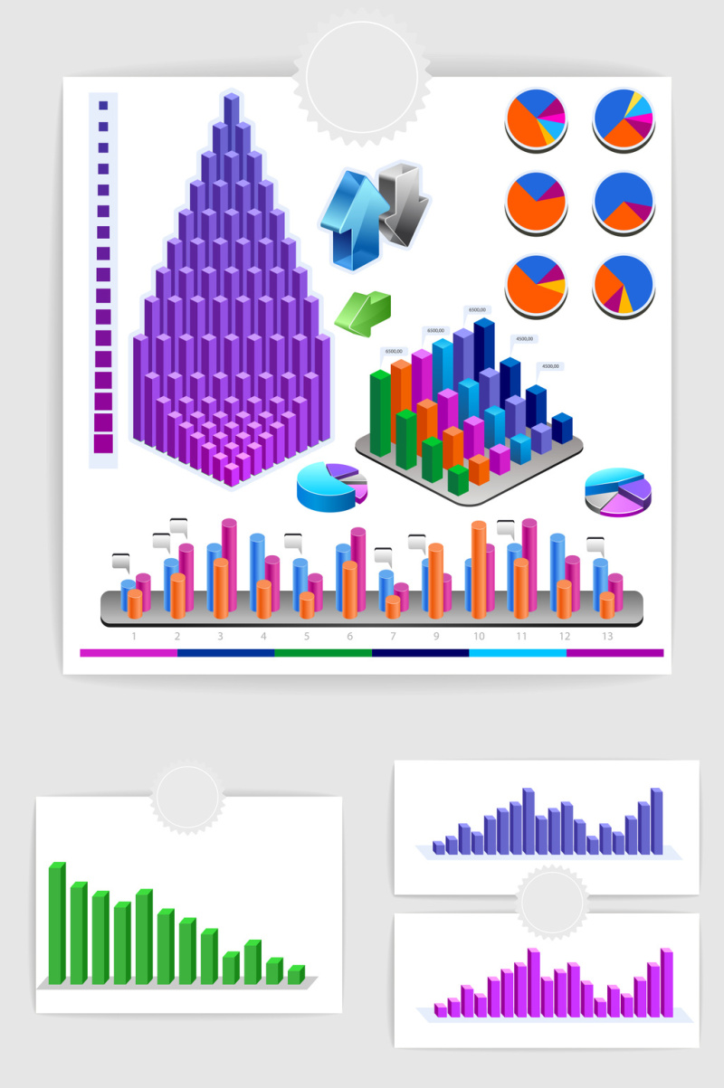 矢量立体PPT数据统计图标