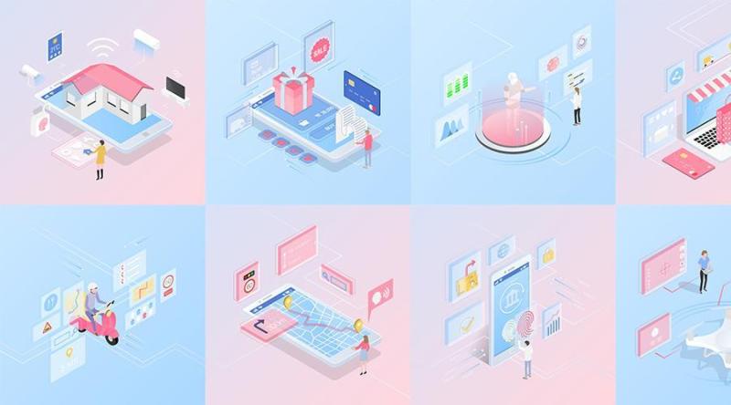 9款UI设计2.5D互联网场景立体三维插画作品网页插图APP设计素材