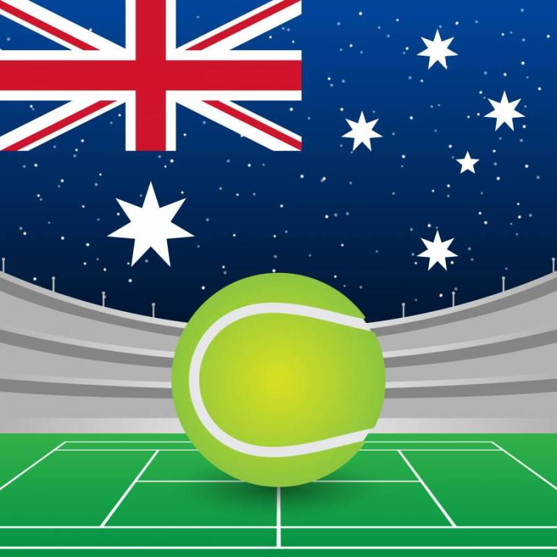在网球比赛例证期间的体育场背景的澳大利亚旗子