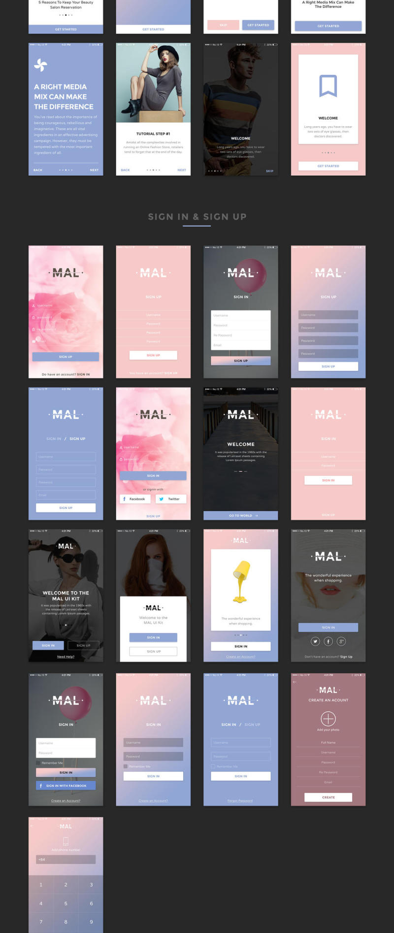 现代80+手机屏幕UI套件，Mal UI套件