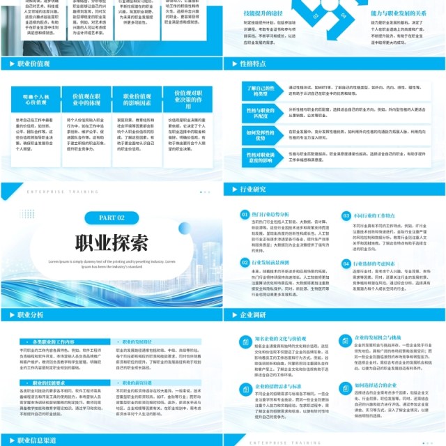 蓝色简约风职业生涯规划报告培训PPT模板