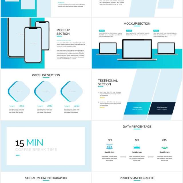 蓝色简约商务公司业务宣传介绍图片排版设计PPT模板Buzzient - Business Powerpoint Template