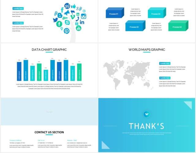 蓝色简约商务公司业务宣传介绍图片排版设计PPT模板Buzzient - Business Powerpoint Template