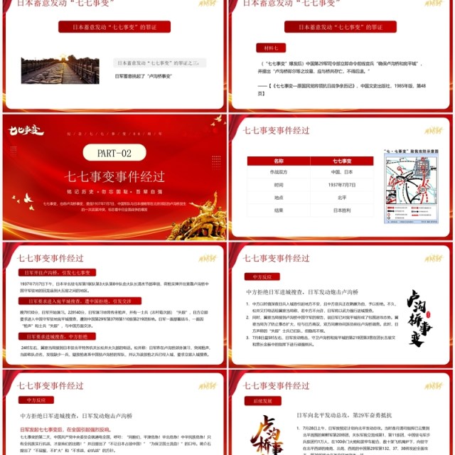 红色简约风七七事变卢沟桥事变PPT模板 红色简约风七七事变卢沟桥事变PPT模板