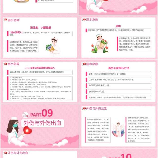 创意卡通小清新急救小常识健康医疗通用PPT模板 创意卡通小清新急救小常识健康医疗通用PPT模板