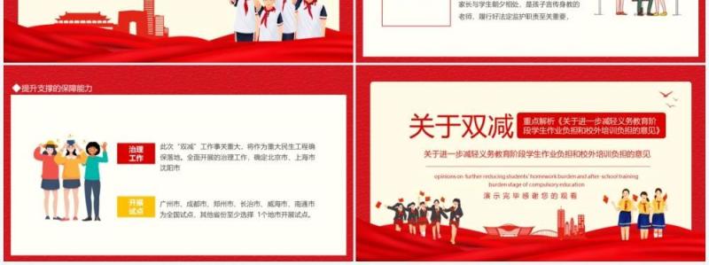 关于双减重点解析关于进一步减轻义务教育阶段学生作业负担和校外培训负担的意见动态PPT模板