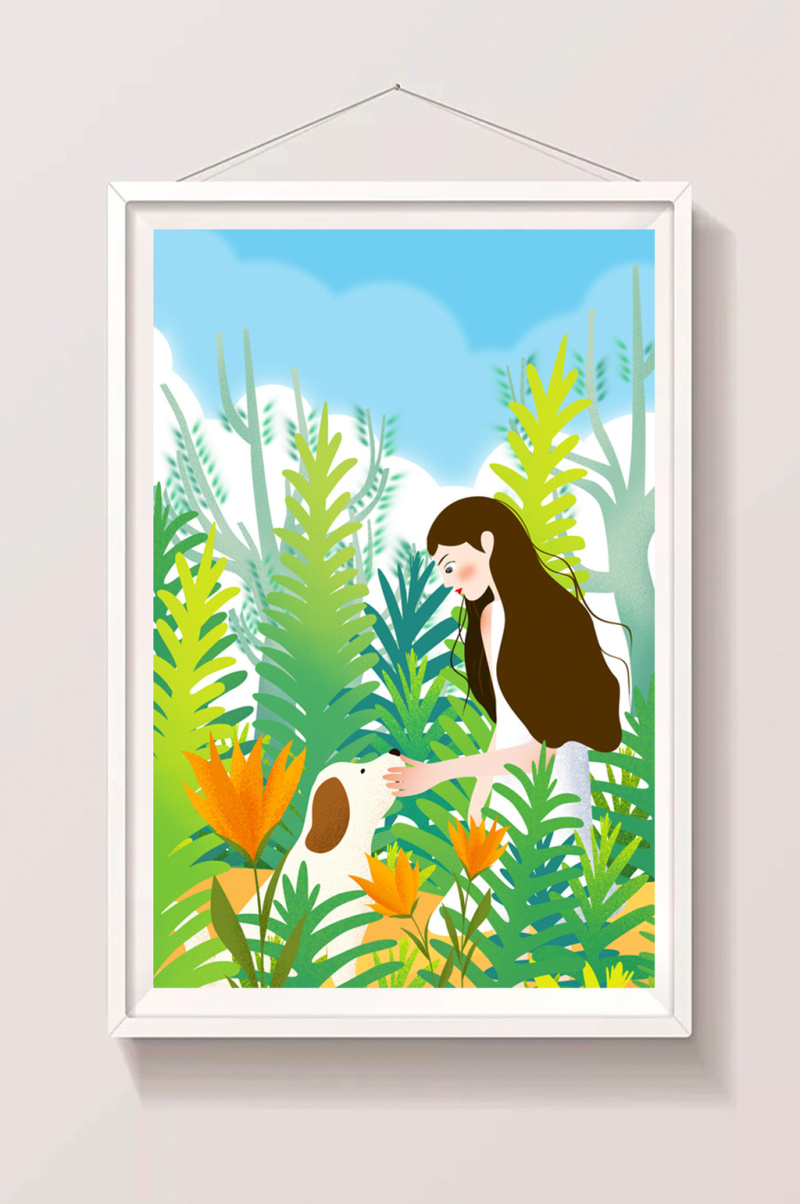 绿色卡通简约郊外游玩传统节气插画