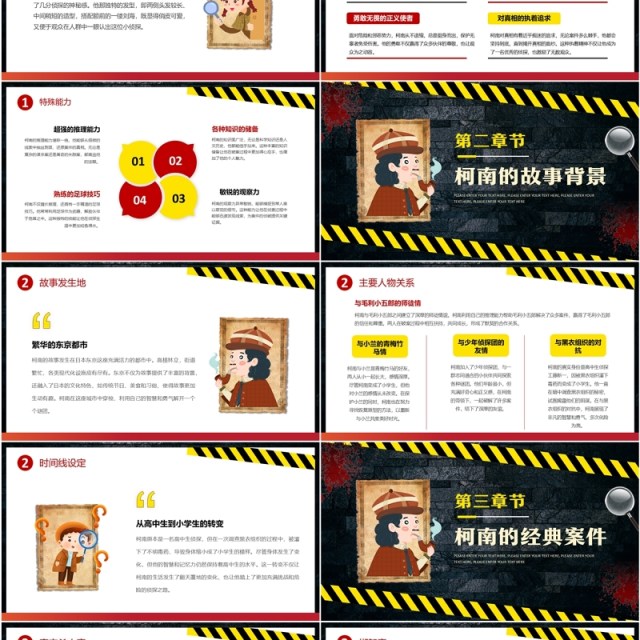 黑黄卡通风名侦探柯南介绍PPT模板 黑黄卡通风名侦探柯南介绍PPT模板