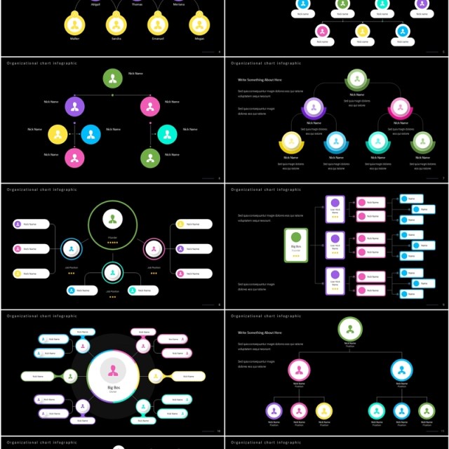 深色系组织架构图PPT信息图表素材Organization Infographic Dark