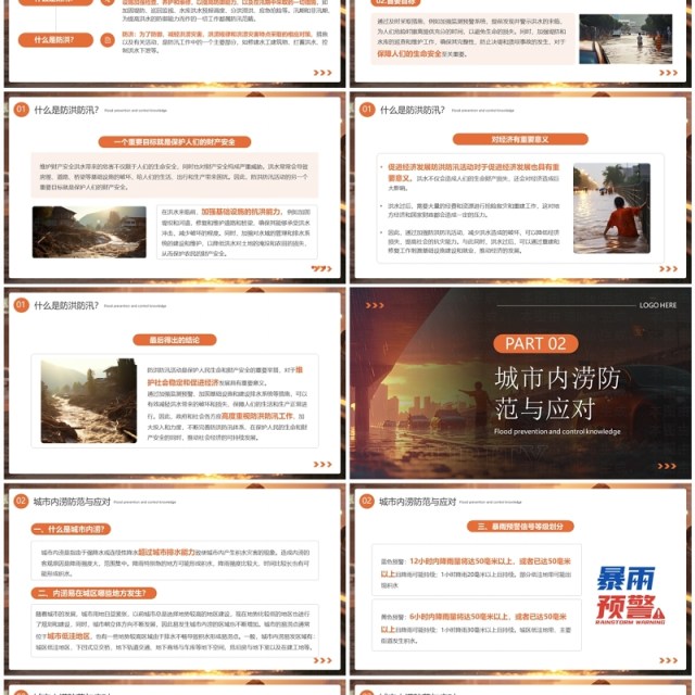 橙色简约风防洪防汛安全教育PPT模板 橙色简约风防洪防汛安全教育PPT模板