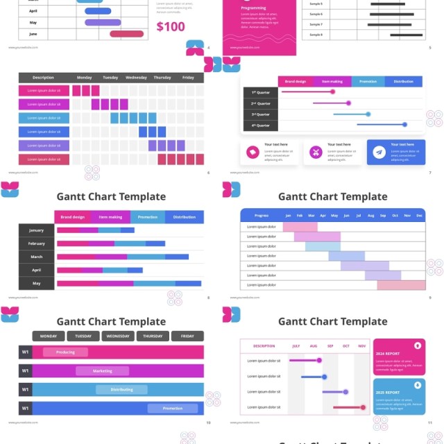 甘特图项目计划表PPT素材模板Gantt Diagram PowerPoint Template