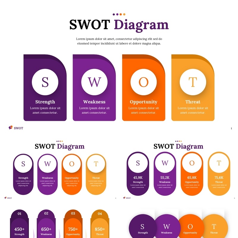 彩色SWOT分析图表PPT素材模板SWOT Diagram