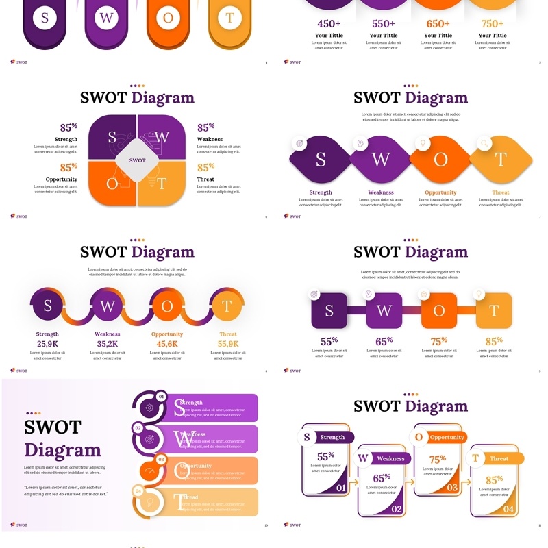 彩色SWOT分析图表PPT素材模板SWOT Diagram
