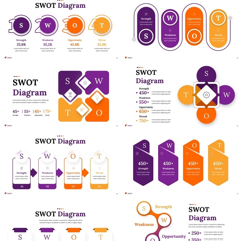 彩色SWOT分析图表PPT素材模板SWOT Diagram