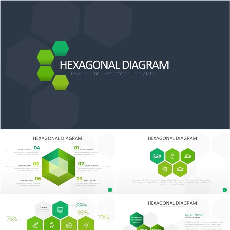 绿色六边形信息图PPT模板素材Wide Green Light Hexagonal Infographic