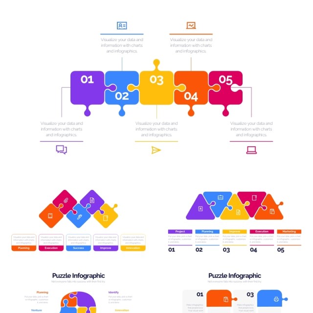 彩色拼图信息图表PPT模板Puzzle Infographics