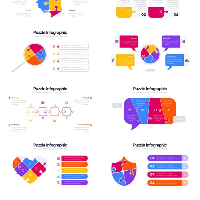 彩色拼图信息图表PPT模板Puzzle Infographics