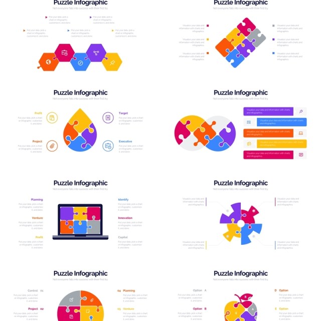 彩色拼图信息图表PPT模板Puzzle Infographics