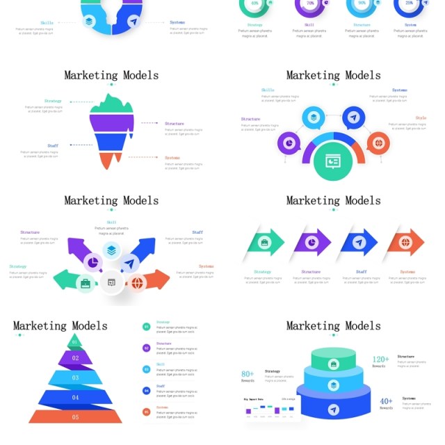 营销模式信息图PPT模板素材Marketing Models Infographics