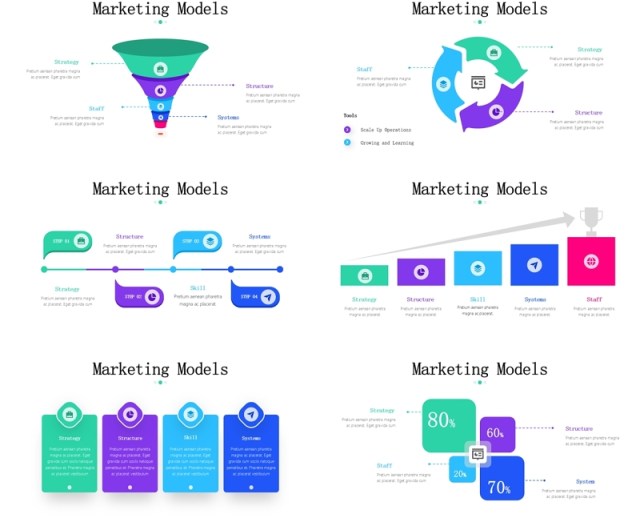 营销模式信息图PPT模板素材Marketing Models Infographics